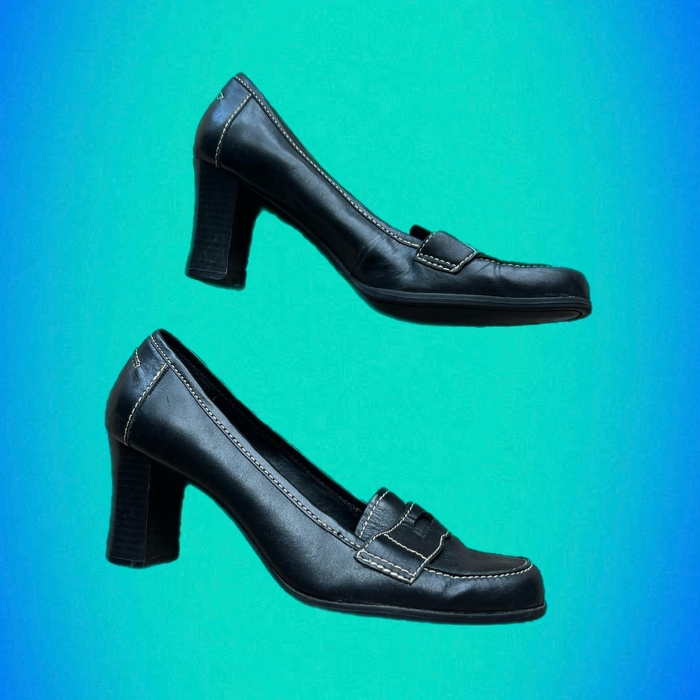 vintage black leather chunky heels